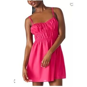 Steve Madden Heather Dress Pink Cranberry Smocked Mini Dress Strappy Size S NWT